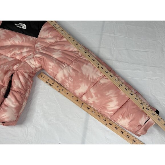 North Face Cropped Saikuru Rose Pink Tie Dye Puffer Jacket Women’s L 12-14 Zip - Picture 16 of 16